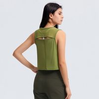 High-elastic Round Neck Sleeveless Hollow Loose Solid Color Yoga Vest main image 4