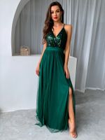 Commute Sequins Patchwork Net Yarn Solid Color Maxi Long Dress main image 5