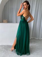 Commute Sequins Patchwork Net Yarn Solid Color Maxi Long Dress main image 3