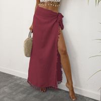 Sexy Commute Patchwork Tassel Straps Solid Color Maxi Long Dress main image 3