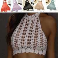 Sexy Knitted Crochet Straps Backless Hollow One-piece Wrap Chest Bikini Top main image 1