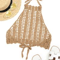 Sexy Knitted Crochet Straps Backless Hollow One-piece Wrap Chest Bikini Top main image 3