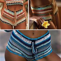 Sexy Colorful Striped Crochet Hollow Knit Beach Shorts main image 3