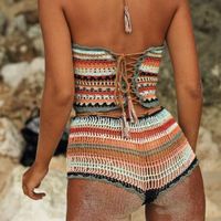 Sexy Colorful Striped Crochet Hollow Knit Beach Shorts main image 5