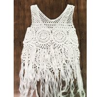 Sexy Crocheted Solid Color V-neck Suspenders Hollow Stitching Long Tassel Bikini Top main image 4