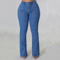 Casual Basic Full Length Washed Flared Pants Jeans main image 2