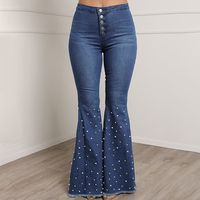 Casual Basic Full Length Beaded Washed Flared Pants Jeans main image 6