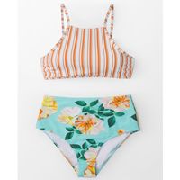 New Women's Split Swimsuit Striped Print High Waist Bikini sku image 1