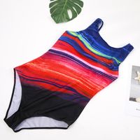 New Large Size Rainbow Gradient Stripes One-piece Swimsuit Wholesale sku image 1