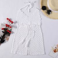 Women's Knitted Hand Crochet Hollow Sexy Backless Jumpsuit Bikini Swimsuit Blouse sku image 2