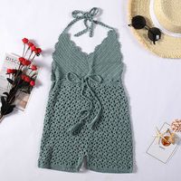 Women's Knitted Hand Crochet Hollow Sexy Backless Jumpsuit Bikini Swimsuit Blouse sku image 4