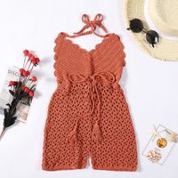 Women's Knitted Hand Crochet Hollow Sexy Backless Jumpsuit Bikini Swimsuit Blouse sku image 8