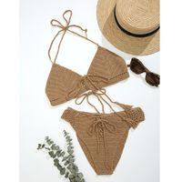 Sexy Correas Crochet Punto Hueco Correa Cruzada Bikini Traje De Baño Dividido sku image 9