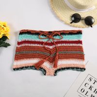 Sexy Colorful Striped Crochet Hollow Knit Beach Shorts sku image 1