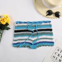 Sexy Colorful Striped Crochet Hollow Knit Beach Shorts sku image 4