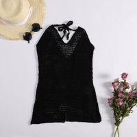 Sexy Crochet Knitted V-neck Suspenders Backless One-piece Beach Pants sku image 1