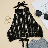 Sexy Knitted Crochet Straps Backless Hollow One-piece Wrap Chest Bikini Top sku image 1