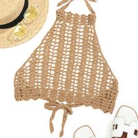 Sexy Knitted Crochet Straps Backless Hollow One-piece Wrap Chest Bikini Top sku image 4