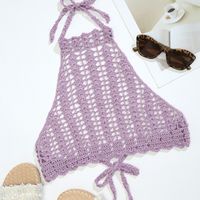 Sexy Knitted Crochet Straps Backless Hollow One-piece Wrap Chest Bikini Top sku image 10