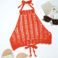 Sexy Knitted Crochet Straps Backless Hollow One-piece Wrap Chest Bikini Top sku image 16