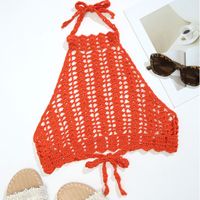 Sexy Knitted Crochet Straps Backless Hollow One-piece Wrap Chest Bikini Top sku image 17