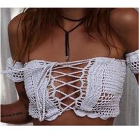 Fashion New Cross Straps Hollow Wrap Chest Swimsuit Knitted Bikini Top sku image 1