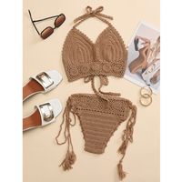 New Crochet Knitted Straps Sexy Hollow Beach Bikini Swimsuit Suit sku image 10