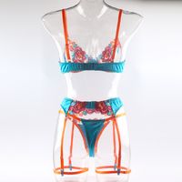 Helle Blume Im Europäischen Und Amerikanischen Stil Sexy Spitzenstickerei Hosenträger Strumpfband Bikini Dreiteiliger Transparenter Pyjama main image 6