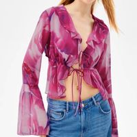 New Ruffle And Flared Sleeve Solid Color Blouse main image 1