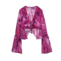 New Ruffle And Flared Sleeve Solid Color Blouse sku image 1