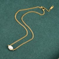 Simple Pearl Titanium Steel 18k Gold Necklace Clavicle Chain Wholesale main image 4