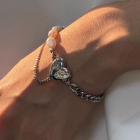 Bracelet Acier Titane Diamants Non Spécifiés Perle D&#39;eau Douce Coeur Couture main image 3