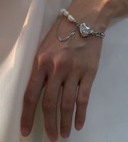 Stitching Heart Freshwater Pearl Unspecified Diamonds Titanium Steel Bracelet main image 4