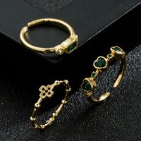 Simple Women's Hand Jewelry Bamboo Cross Heart-shaped Green Copper Ring main image 2
