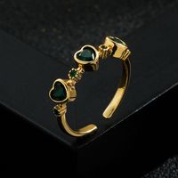 Simple Women's Hand Jewelry Bamboo Cross Heart-shaped Green Copper Ring main image 3
