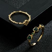 Simple Women's Hand Jewelry Bamboo Cross Heart-shaped Green Copper Ring main image 5