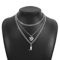 Checkerboard Love Boots Multilayer Necklace Exaggerated Punk Necklace main image 3