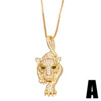 Fashion Punk Style Three-dimensional Full Diamond Painting Oil Tiger Head Leopard Pendant Copper Necklace main image 3