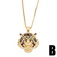 Fashion Punk Style Three-dimensional Full Diamond Painting Oil Tiger Head Leopard Pendant Copper Necklace main image 4