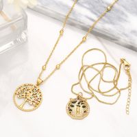 Fashion Leopard Head Pendant Simple Color Zircon Tree Of Life Pendant Copper Necklace main image 6