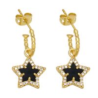 Retro Five-pointed Star C-shaped Copper Gold-plated Inlaid Zircon Earrings main image 3