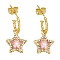 Retro Five-pointed Star C-shaped Copper Gold-plated Inlaid Zircon Earrings main image 6