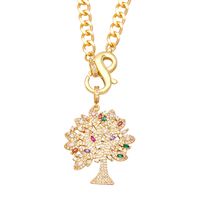 Hip-hop Color Zircon Leopard Owl Tree Of Life Pendant Copper Necklace main image 5
