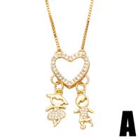Cartoon Puppet Heart Zircon Couple Copper Gold-plated Inlaid Zircon Necklace main image 3
