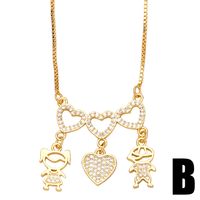 Cartoon Puppet Heart Zircon Couple Copper Gold-plated Inlaid Zircon Necklace main image 4