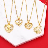 Letter Mom Heart-shaped Copper Gold-plated Inlaid Zircon Necklace Mother's Day Jewelry main image 1