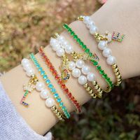 26 English Letter Bracelet Fashion Copper Beads Pearl Elastic Bracelet main image 1