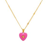 Fashion Enamel Dripping Oil Double Heart Pendant Necklace main image 6