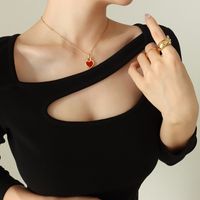 Fashion Simple Heart-shaped Double-sided Pendant Titanium Steel Necklace main image 4