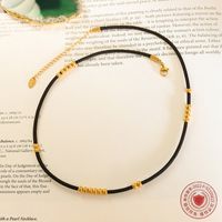 Fashion Simple 18k Gold Beaded Titanium Steel Necklace main image 3